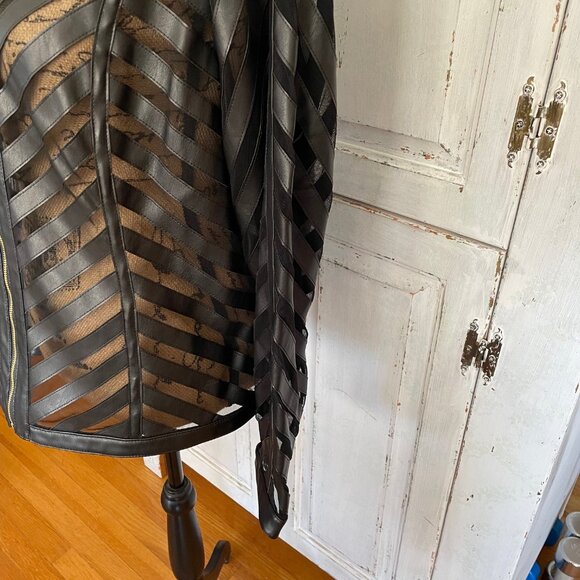 Colleen Lopez Black Faux Leather and Mesh Jacket Front Zip Size XL - Picture 6 of 14